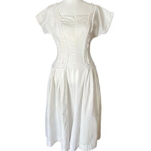 VTG 1960s White Cotton Lace Trim Summer Dress Metal Zipper Sz 6